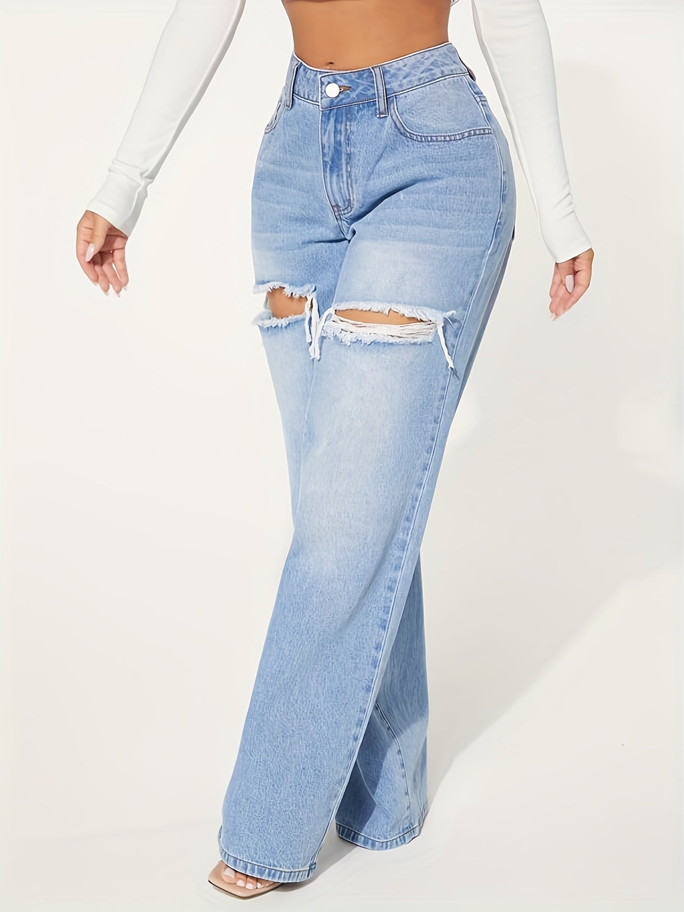 Distressed Casual Denim Pants Women's Jeans