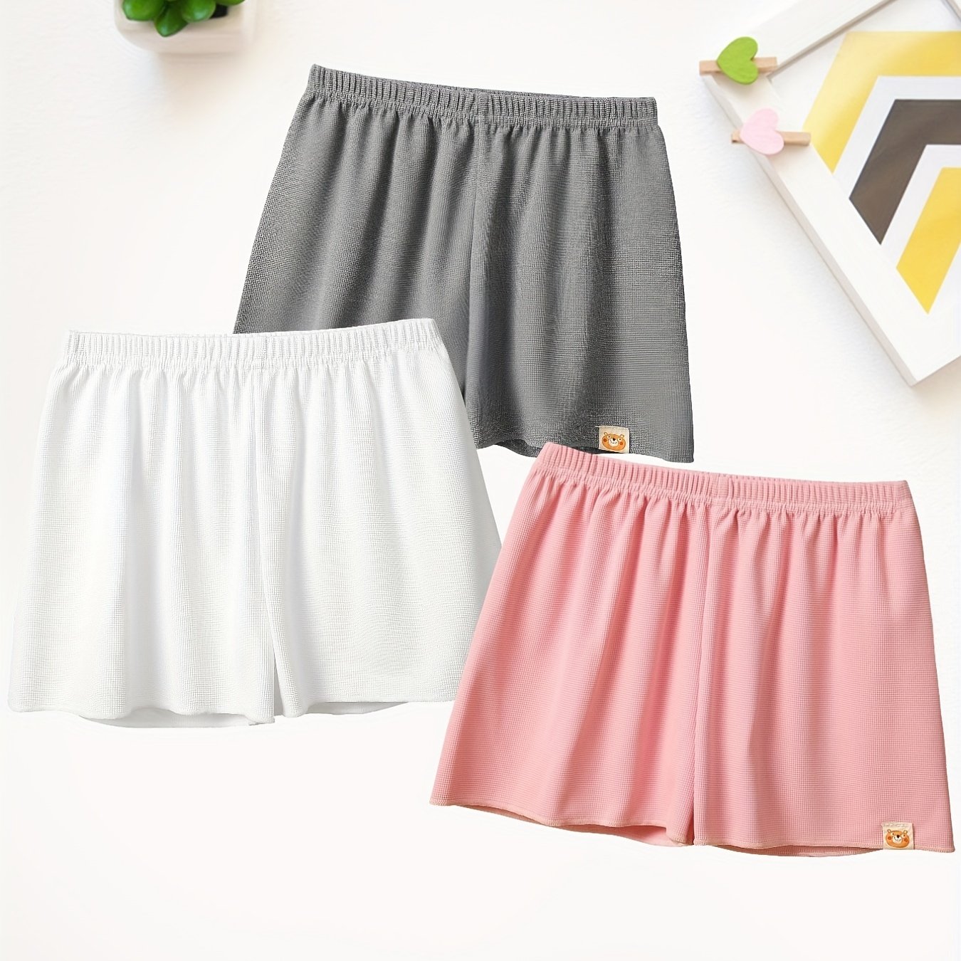 3pcs Girls Casual Waffle Safety Shorts Thin Comfortable Summer Shorts