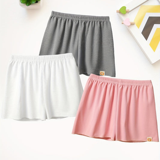 3pcs Girls Casual Waffle Safety Shorts Thin Comfortable Summer Shorts