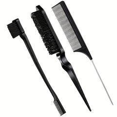 3pcs Hair Styling Comb Set Teasing Hair Brush Rat Tail Comb Edge Brush