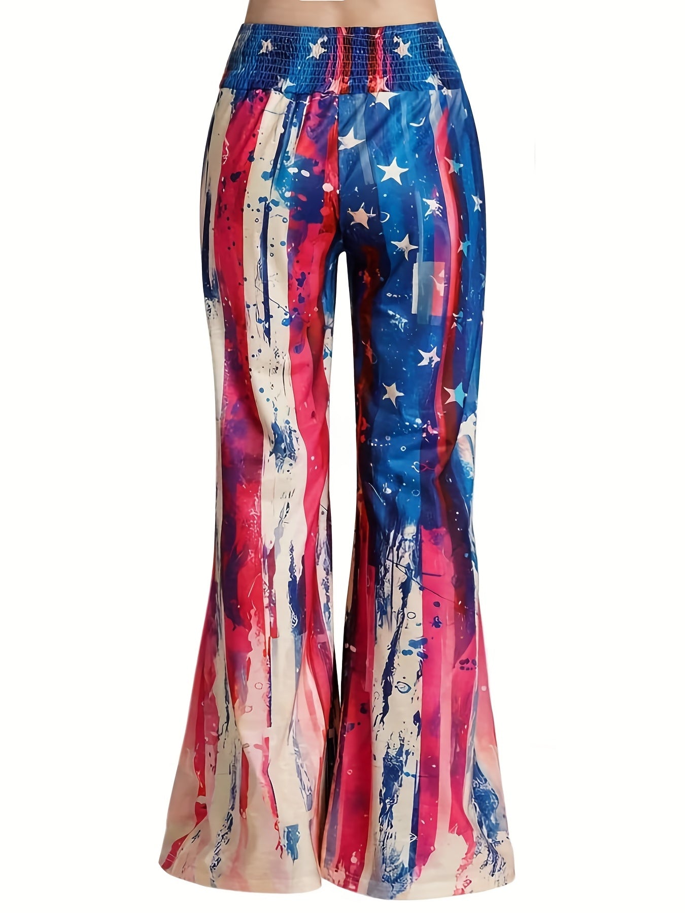  Flag Print Elastic Flared Leg Pants
