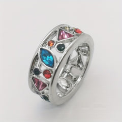 Colorful Rhinestones Women's Ring 925 Silver Plated Boho Style Hand Jewelry