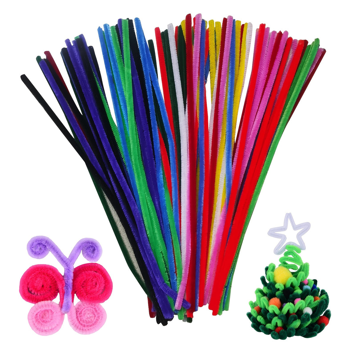100 Pcs 6mm x 12" Pipe Cleaners Crafts Soft Bristle Durable Flexible Supplies