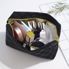 Checkered Pattern Cosmetic Bag For Women Zipper Makeup Bag Travel Toiletry Bag