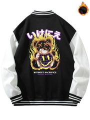 Men's Muppet Bear Print Baseball Collar Jacket