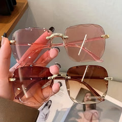 Square Rimless Sunglasses UV400 Sun Shades for Summer Beach Travel