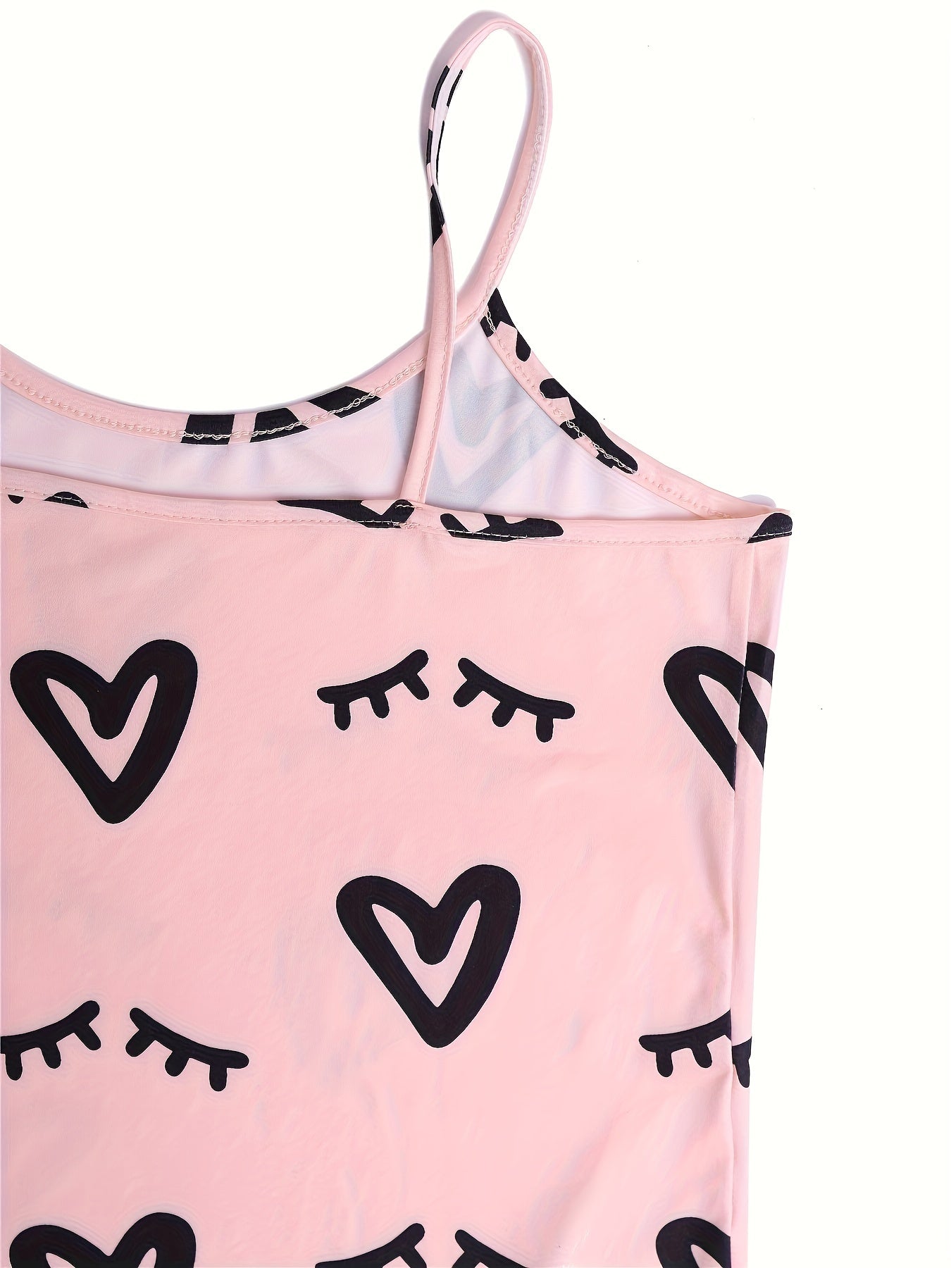  Heart & Eyelash Print Cami Top & Shorts Lounge Set
