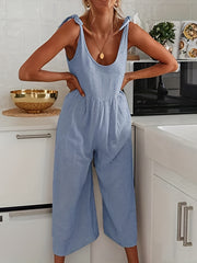Solid Scoop Neck Jumpsuit Sleeveless Wide Leg