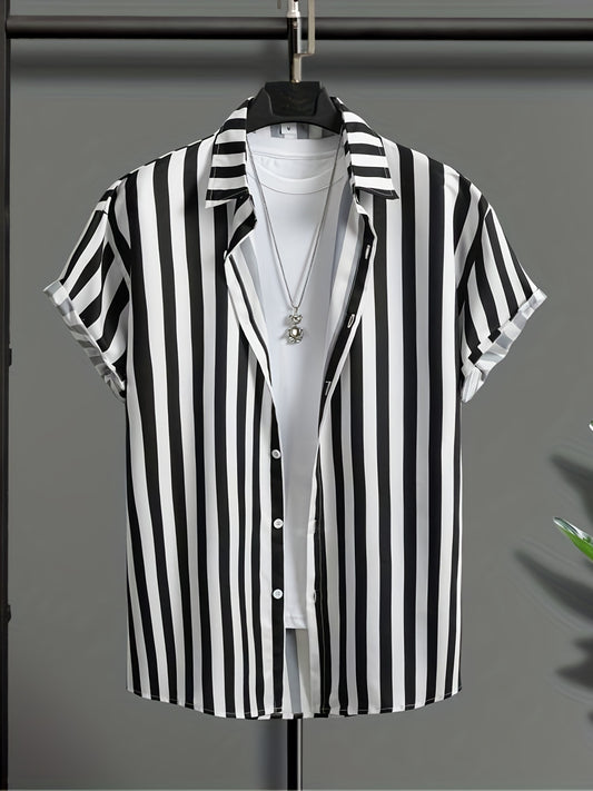 Striped Pattern Men's Short Sleeve Lapel Shirt