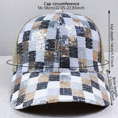 Sequin Block Trucker Hat Y2K Mesh Breathable Sunshade Baseball Cap