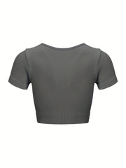 Seamless Sports Yoga Crop Tee Half Zipper Solid Activewear