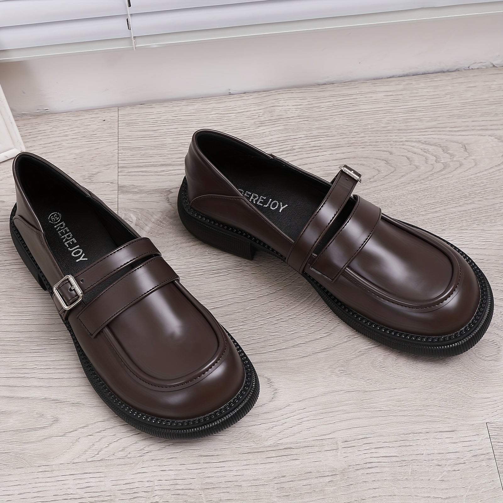 Women's Retro Chunky Heel Loafers Buckle Strap Comfortable Walking Shoes
