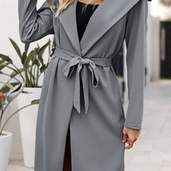 Solid Open Front Belted Coat for Fall & Winter