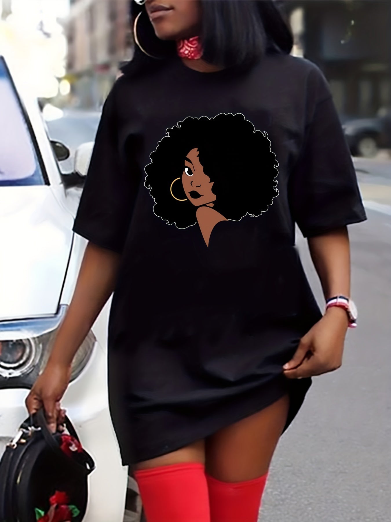 Cartoon Figure Print Casual Dress