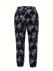 Women's Plus Floral Print Elastic Waist Joggers With Pockets