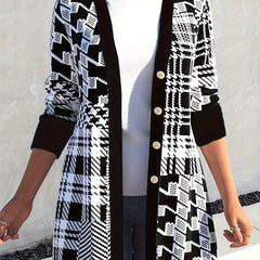  Geometric Print Cardigan Long Sleeve Button Up