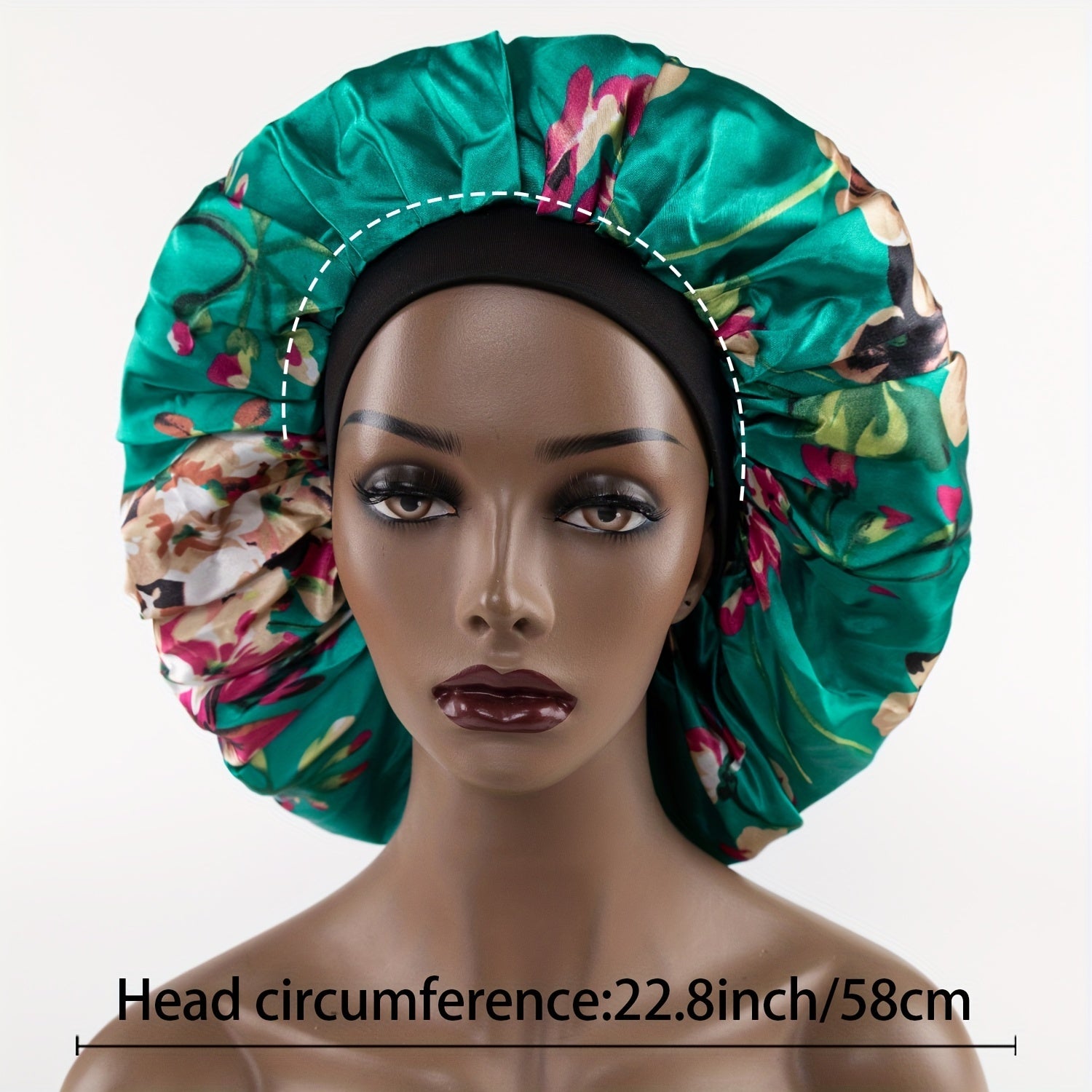 Green Flower Print Bonnet Satin Hair Bonnet Women Turban Cap