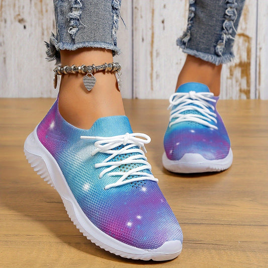 Women's Starry Sky Lace up Mesh Sneakers Lightweight Running Shoes