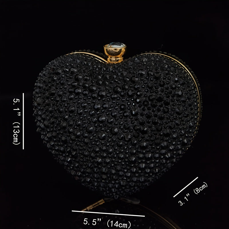 Red Crystal Clutch Wallet Heart Shape Gemstone Party Shoulder Bag