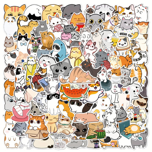 100pcs Cartoon Cat Stickers for Luggage Phone Case Helmet Skateboard