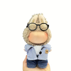 3pcs 6.69in Doll Outfit Set Plaid Hat & Glasses Casual Look