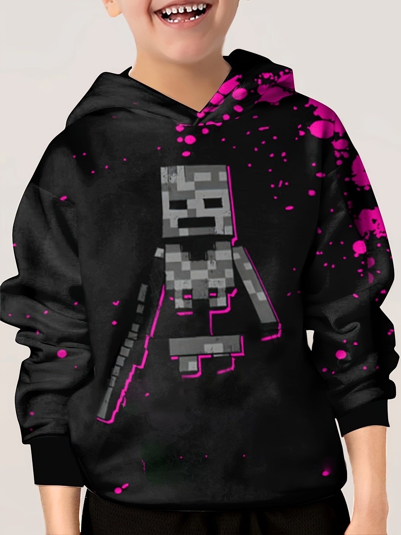 Pixel Robot Print Kid's Hoodie Unisex Pullover