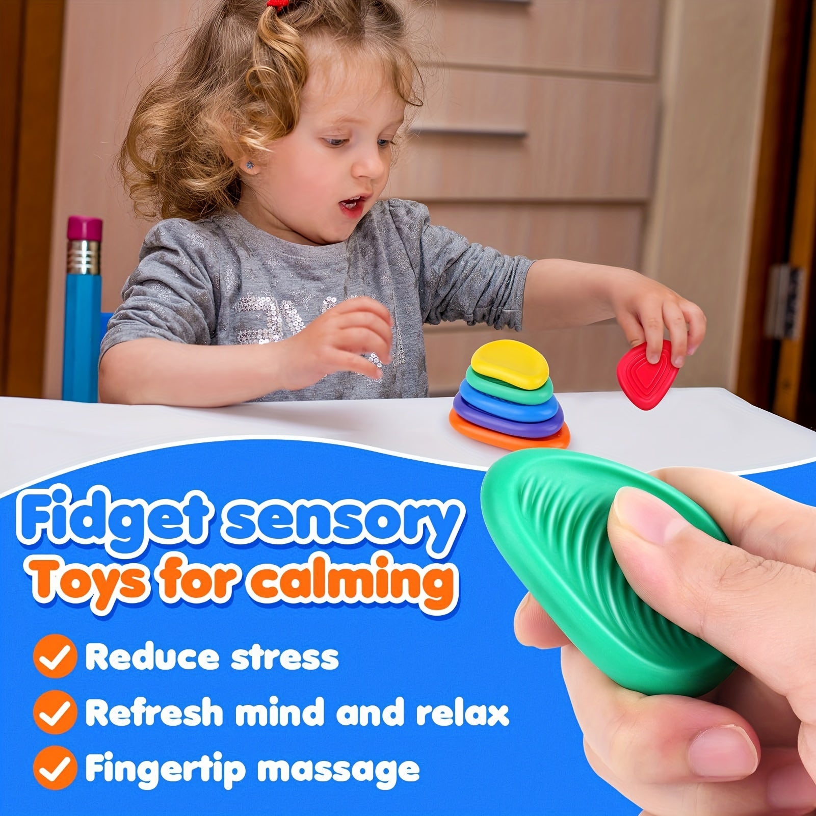 6 Pack Textured Soft Worry Stone Fidget Toys for Kids