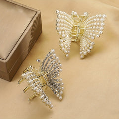 Faux Pearl Butterfly Hair Claw Clip Strong Hold Non Slip Jaw Clamps