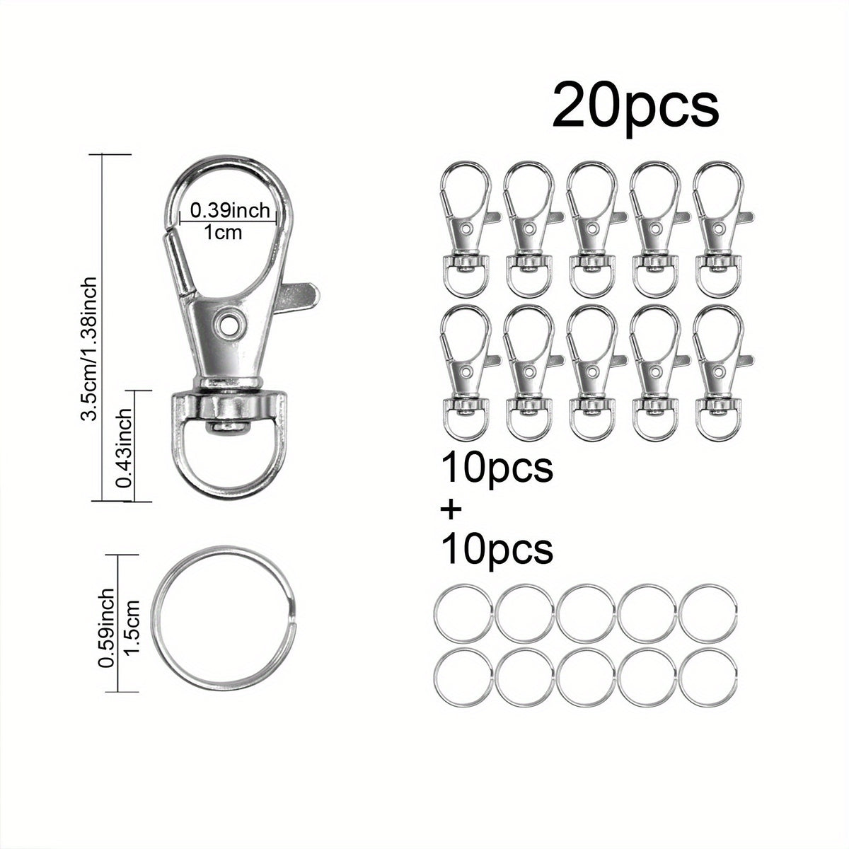 100 Metal Swivel Snap Hooks Key Chain Rings Jewelry Crafts Silver