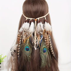 Boho Style Hand Woven Head Rope Peacock Feather Design
