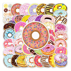 50pcs Donut Doodle Stickers Plants Round Self-adhesive