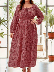  Casual Allover Print Long Sleeve Maxi Dress