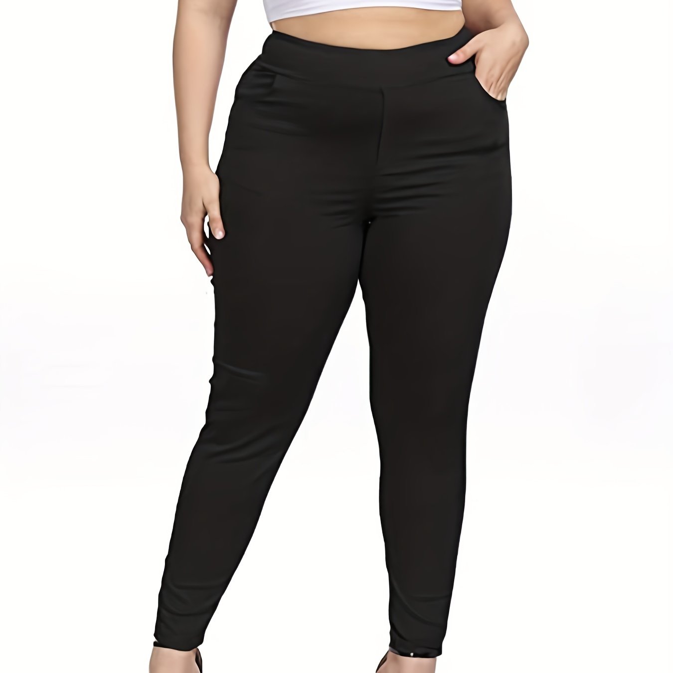  Solid High Rise Medium Stretch Skinny Pants