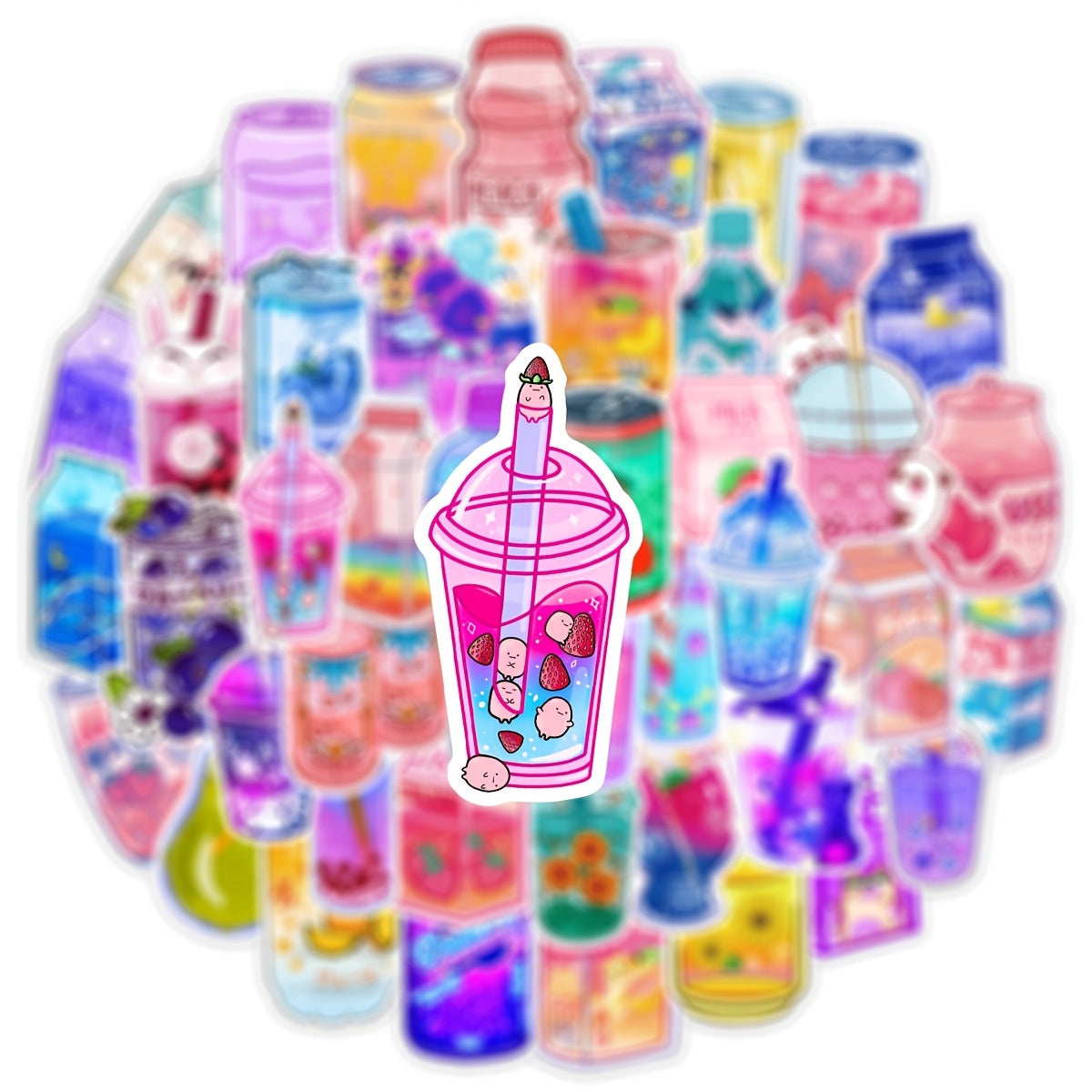 50Pcs Cartoon Drink Theme Waterproof Vinyl Stickers - Teens Girls Kids Gift