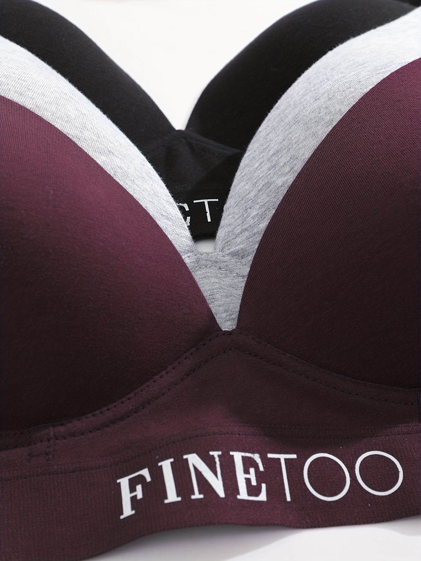 3pcs Letter Print T Shirt Bras Push Up Bra Women's Lingerie