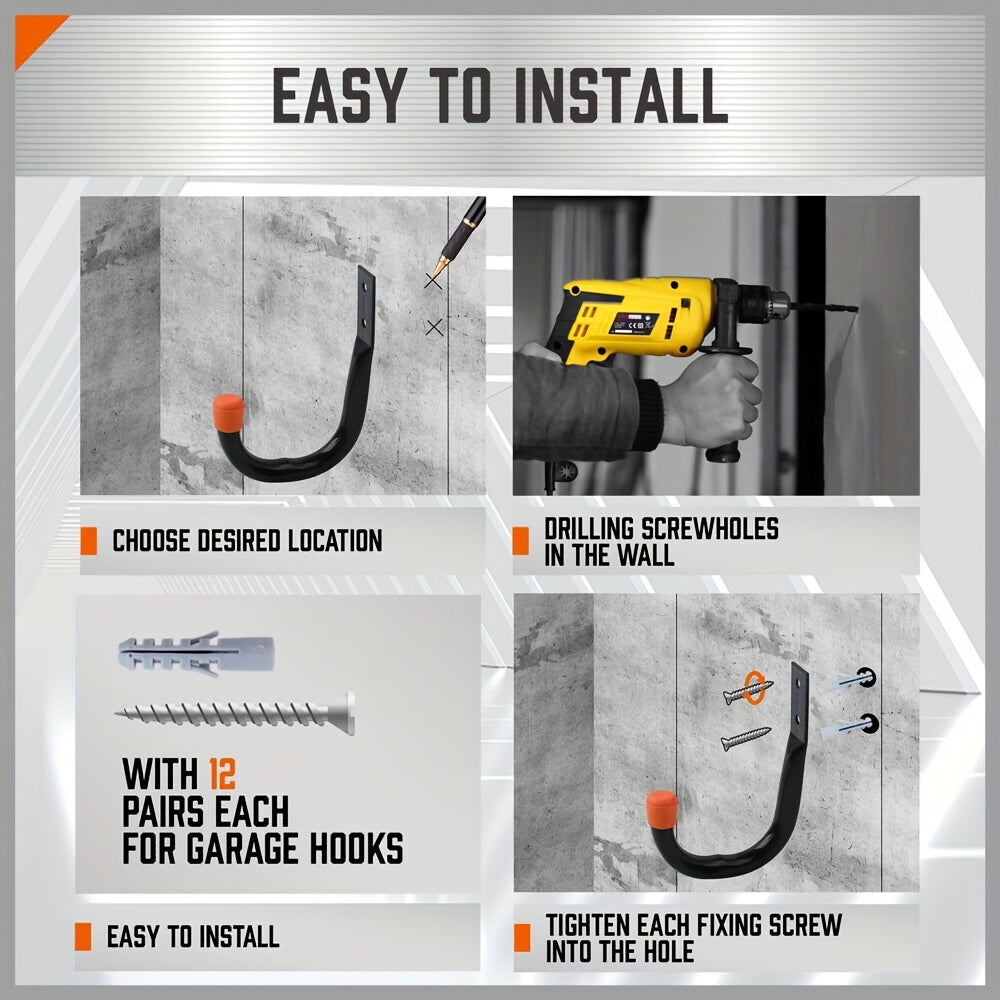 6pcs Heavy Duty Garage Hooks Wall Storage Utility Hooks For Tool Room