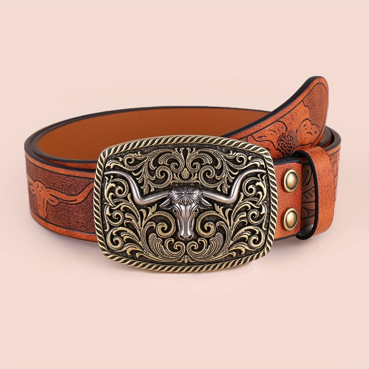 Men's Western Cowboy Embossed Leather Belt