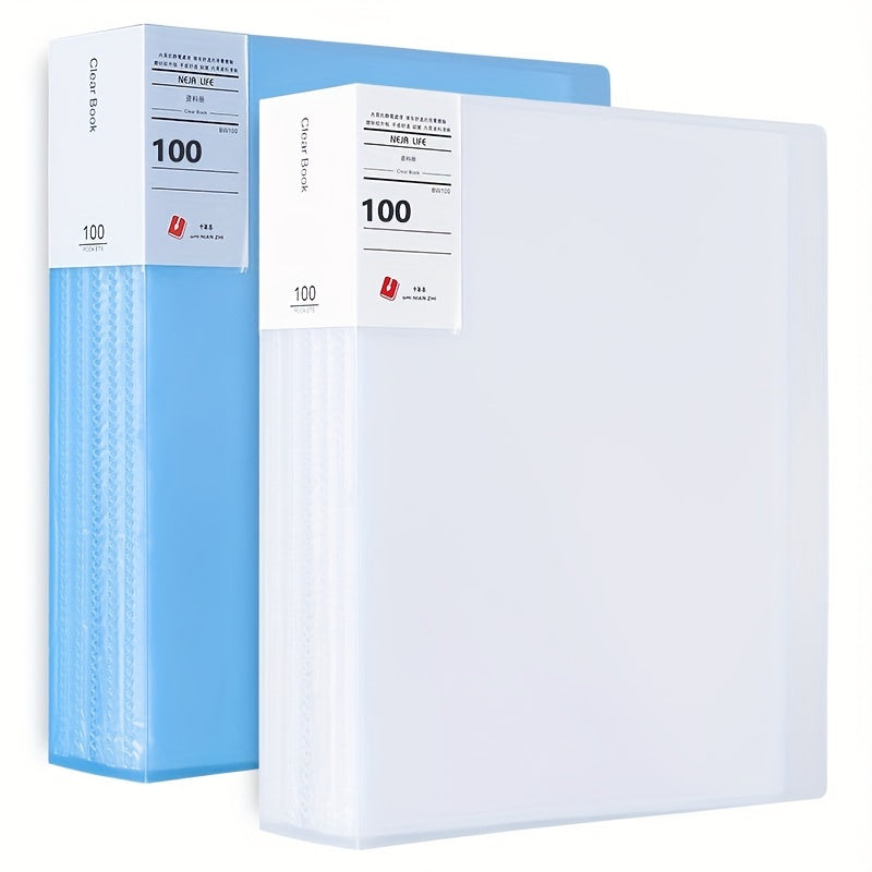 2pcs A4 Plastic Demo Book Folder with Transparent Insert, 100 Pages