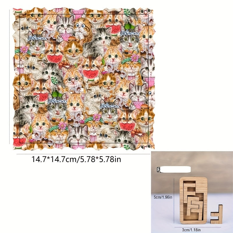 Watermelon Cat Wood Puzzle 5.78in DIY Artistic Jigsaw Birthday Halloween Gift