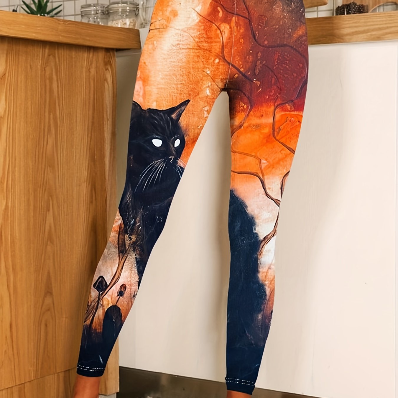 Women's Plus Cat Print High Rise Skinny Trousers