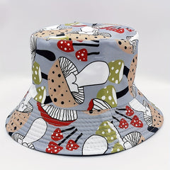 Mushroom Print Bucket Hat Grey Reversible Sunscreen Basin Hat