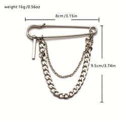 Men's Chain Pin Brooch Street Metal Decoration Hip hop Western Clothing Accessor