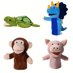 Animal Plush Hand Puppets for Kids - Monkey Pig Turtle Dino Triceratops