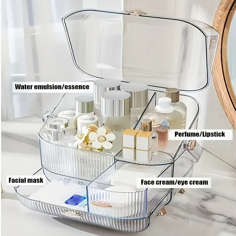 Large Capacity Waterproof Makeup Organizer with Skincare Storage