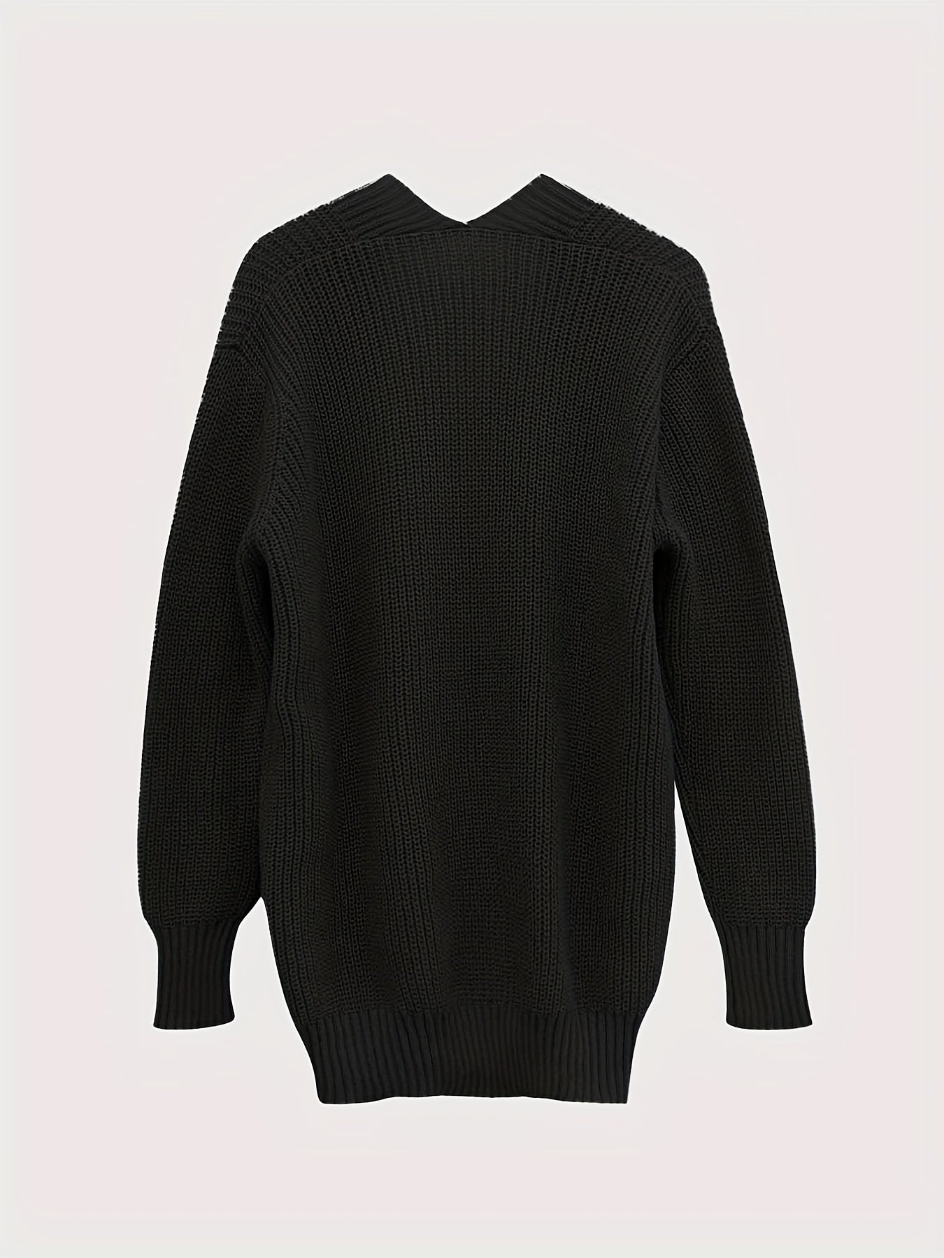 Solid Knit Cardigan Long Sleeve Sweater With Pockets