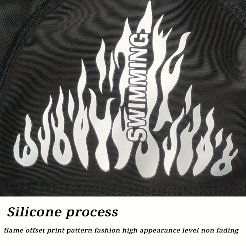 Flame Print Swim Cap Ear Protection Nylon Durable Elasticity