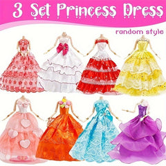 50pcs Mixed Doll Clothes Set for 11.5 Inch Dolls with 3 Princess Dresses