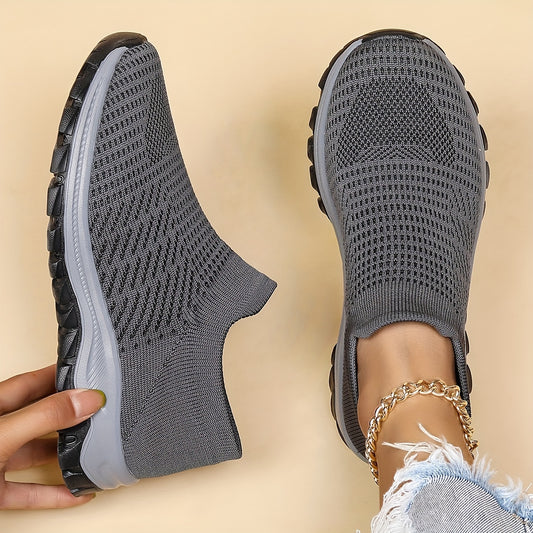 Women's Gray Walking Shoes Lightweight Slip On Flat Shoes