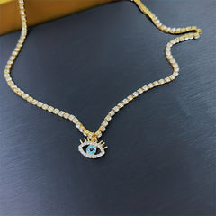 Vintage Evil's Eye Rhinestone Necklace, 18K Plated, Gift