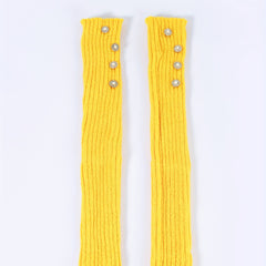 Yellow Knit Fingerless Gloves Y2K Pearl Flower Detail Warm Elastic